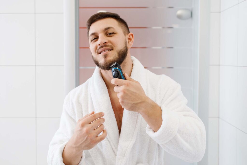 man shaving for video shoot